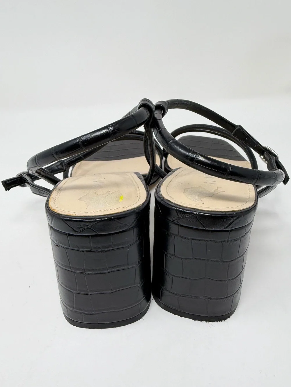 Women’s Nine West Black Croc-Embossed Strappy Block Heels